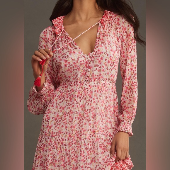 Anthropologie The Marais Printed Chiffon Maxi Dress in Red - Picture 8 of 9